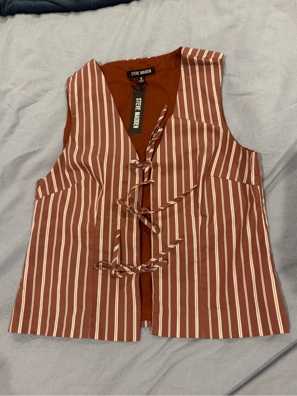 Steve Madden Rust and White Striped Tie-Front Vest